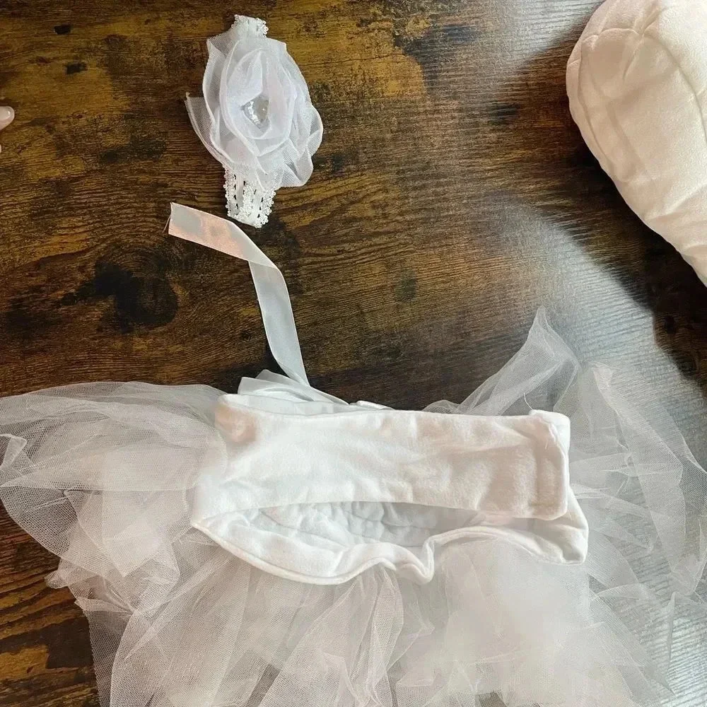 Newborn Photography Props Layered Bowknot Waistband Tutu Skirt +Flower Headband